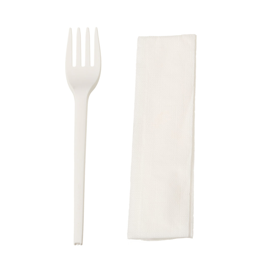 2 in 1 Cutlery Set - CPLA 16cm Fork & Serviette (100) - Image 2